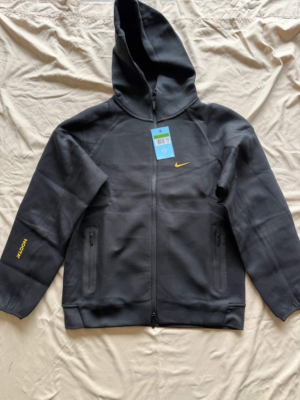 Nike x NOCTA Tech Fleece Full Zip Hoodie - Black/Yellow SIZE XL